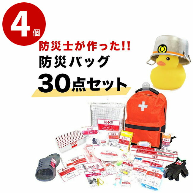 《4個セット》山善 防災バッグ 非常用 装備品 アイテム30点セット YBG-30R リュック 消耗品 防災 持ち運び 簡易 防災リュック 【送料無料】【m特】