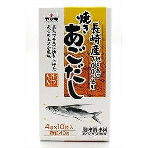 ●原材料 調味料（アミノ酸等）、食塩、ぶどう糖、風味原料（とびうお粉末）、酵母エキス、たん白加水分解物 ●内容量 40g（4g×10袋） 炭火で丹念に焼き上げた長崎産あご（とびうお）を使用し、焼きあご特有の上品な風味を大切にしただしの素。※商品は自社店舗販売と在庫を共有しているため、在庫更新のタイミングにより、在庫切れの場合やむをえずキャンセルさせていただく可能性があります。●原材料 調味料（アミノ酸等）、食塩、ぶどう糖、風味原料（とびうお粉末）、酵母エキス、たん白加水分解物 ●内容量 40g（4g×10袋） 炭火で丹念に焼き上げた長崎産あご（とびうお）を使用し、焼きあご特有の上品な風味を大切にしただしの素。