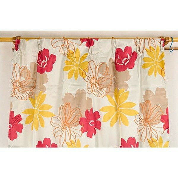 南国 遮光カーテン 目隠し 2枚組 100×135cm レッド 花柄 洗える ソラン 九装