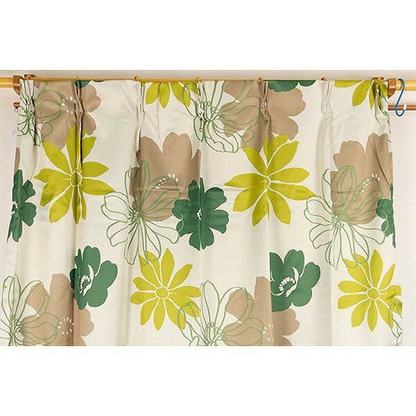 南国 遮光カーテン 目隠し 2枚組 100×200cm グリーン 花柄 洗える ソラン 九装