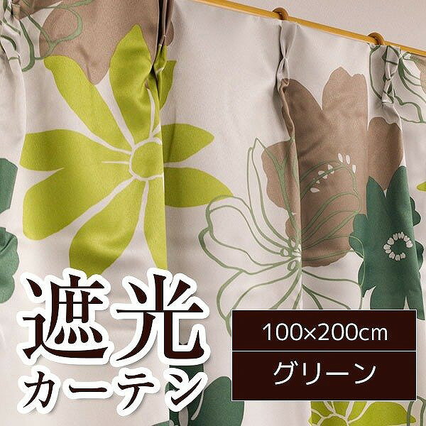 南国 遮光カーテン 目隠し 2枚組 100×200cm グリーン 花柄 洗える ソラン 九装 [2]