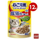 ユニ・チャーム 12袋セット ねこ元気 総合栄養食パウチ 成猫用 1歳から ささみ・まぐろ入りかつお 60g