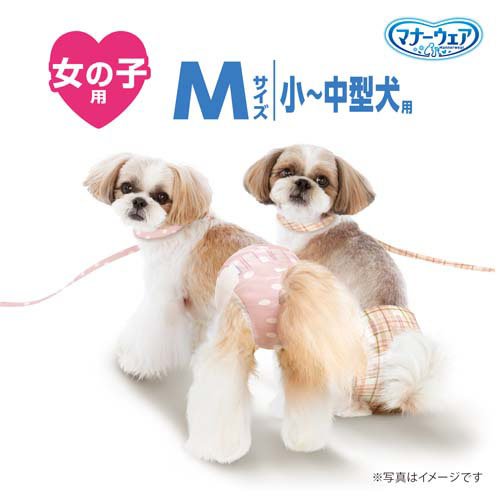 ニシムタ 楽天市場店のユニチャーム　マナーウェア　女の子用　Mサイズ　小～中型犬用　モーヴピンクドット・ピンクチェック　34枚｜アングル3