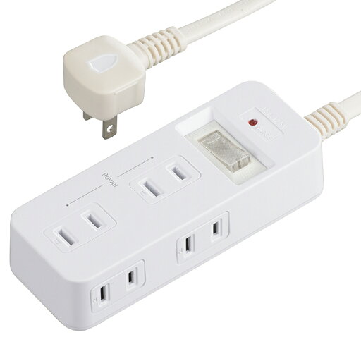オーム電機 発煙ガードタップ スイッチ付 6個口 1m HS-TP61HS3-W オーム電機 発煙ガードタップ スイッチ付 6個口 1m HS-TP61HS3-W