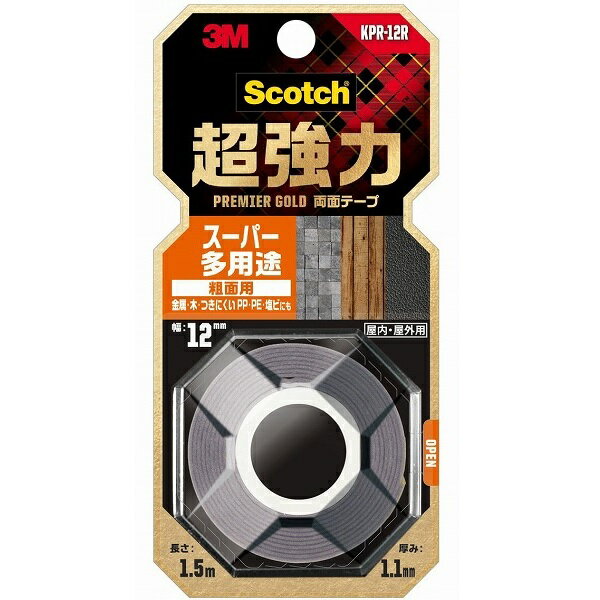 3M(スリーエム) Scotch(スコッチ) 超強力両面テープ プレミアゴールド スーパー多用途 粗面用 幅12mm長さ1.5m KPR-12R