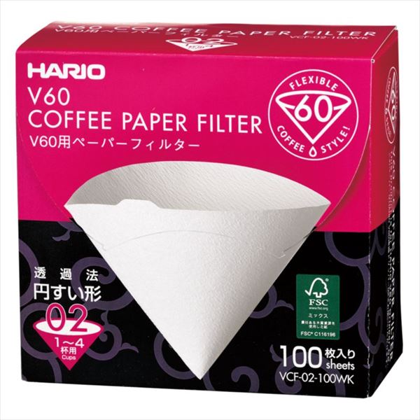 ハリオ HARIO V60枚用 コーヒーグッズ ペーパーフィルターW 100枚 コーヒーフィルター箱入り 1～4杯用 コーヒーグッズ apihari-728776
