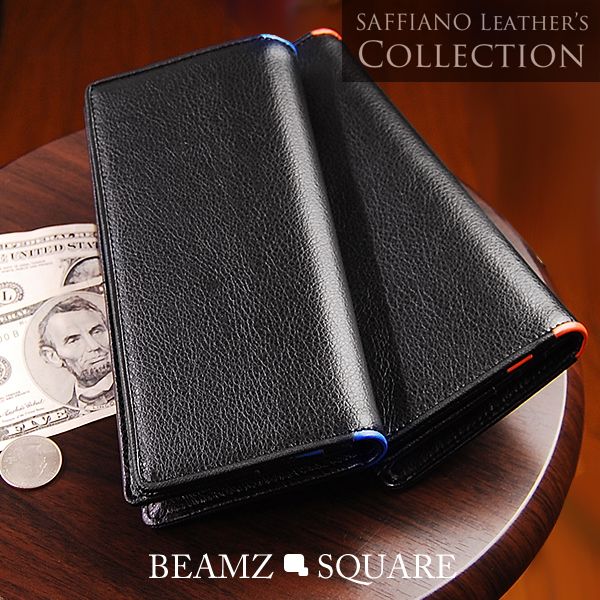 BEAMZ SQUARE 長財布 本革 メンズ ロングウォレット かぶせ サフィアーノレザー 1507 ブランド