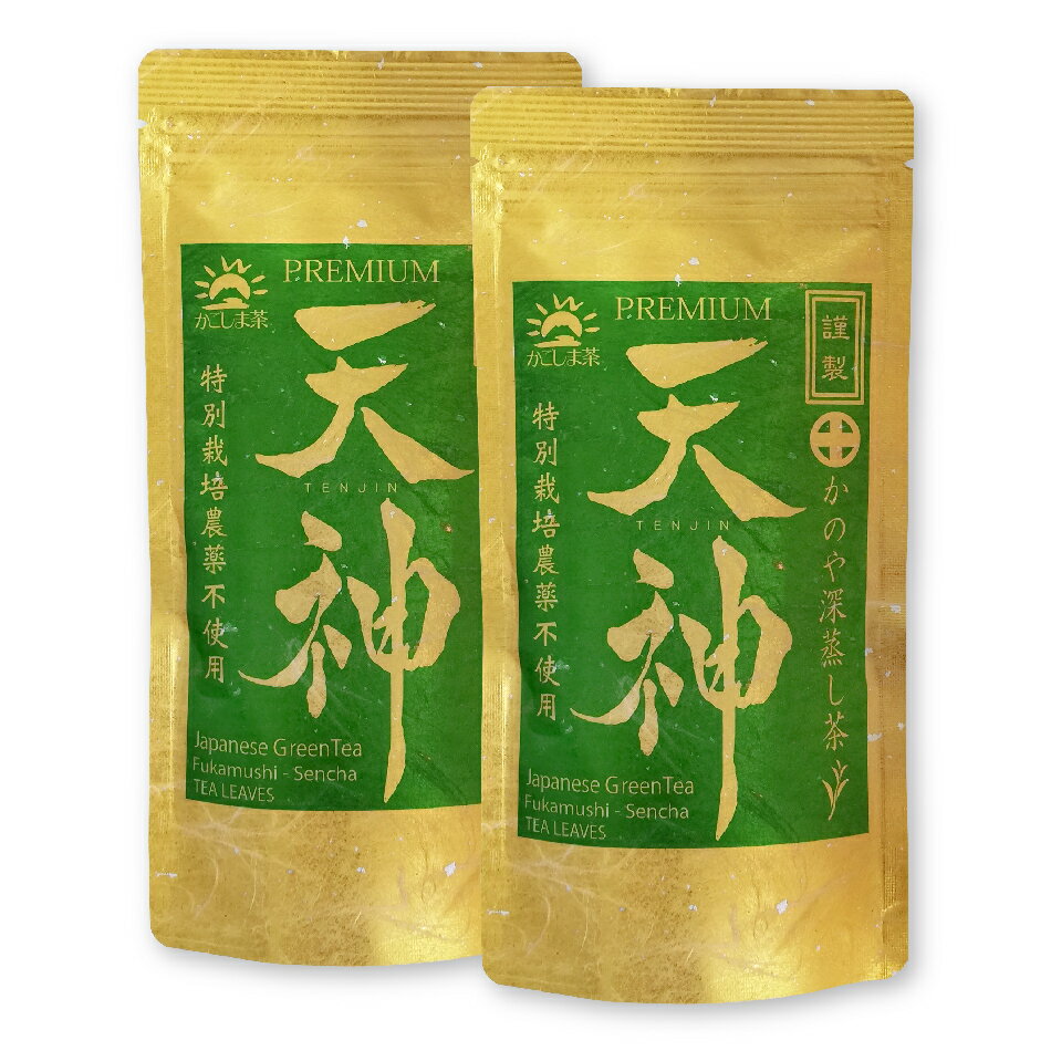 【2024年度 新茶】かのや深蒸し茶 天神（てんじん）100g×2袋セット 農薬不使用 10日間被覆栽培 さえみどり 大井早生ブレンド