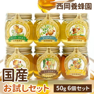 国産　純粋　50g6個セット　クローバー　もち　とち　晩白柚　栗　菜の花　蜂蜜　はちみつ　西岡養蜂園　にしおか　非加熱　お試しセット