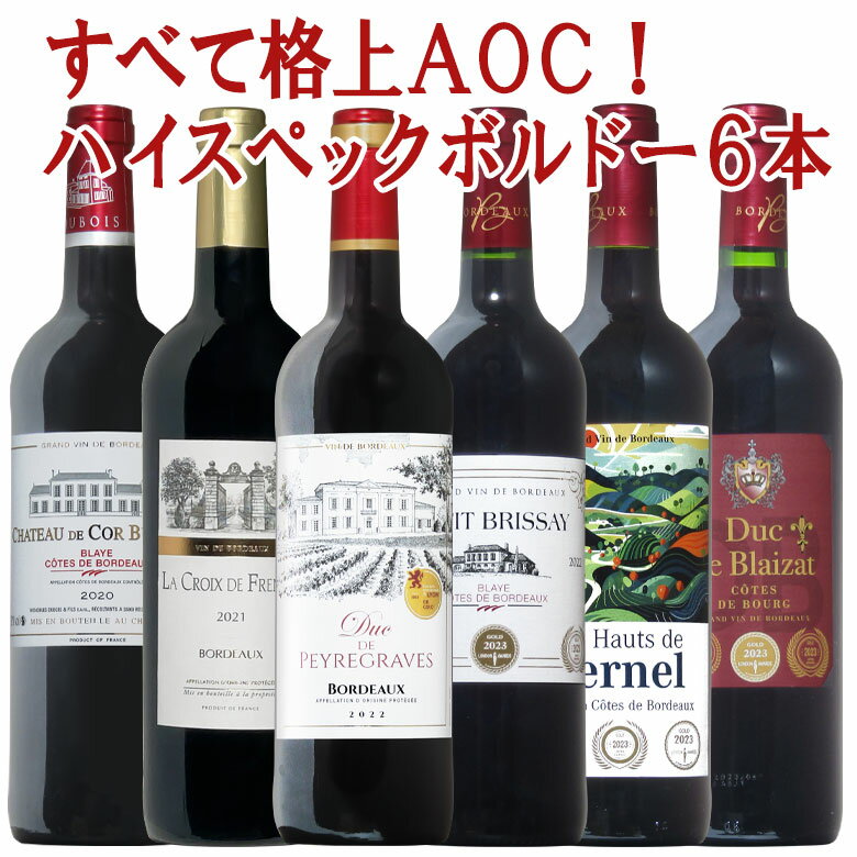 【コート最高地区カスティヨン入】 格上満載ボルドー6本 セット 赤 赤ワイン コク旨 ボルドーワイン フルボディー カベルネ メルロー 送料無料 ギフト 父の日 ワインセット 金賞 ボルドー wine ワイン 750ML プレゼント おすすめ