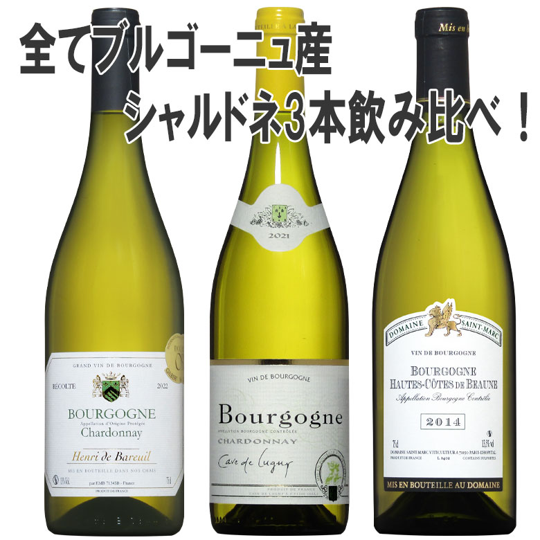 フランスワイン 【ソムリエ厳選】全て ブルゴーニュ 産！旨みびっしり シャルドネ 3本セット 飲み比べ フランス 辛口 白ワイン セット wine 白 ワインセット ギフト 父の日 750ML