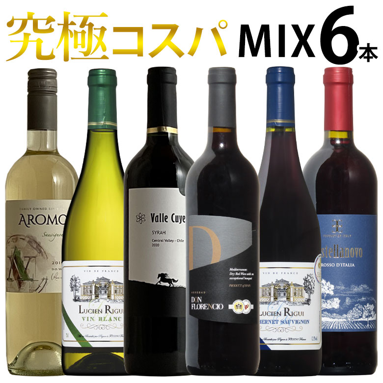 究極コスパ！世界の赤白ワインミックス！飲み比べ6本セット！ 送料無料 ギフト 父の日 750ML