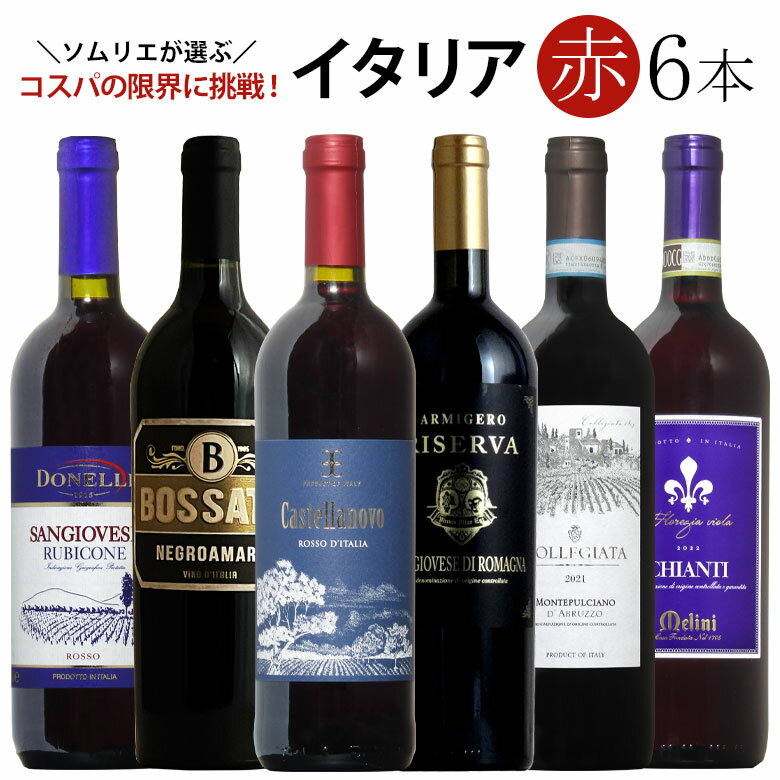 ソムリエ厳選イタリア赤ワイン6本飲み比べ 送料無料 赤 ワインセット wine ギフト 父の日 プレゼント ワイン 赤ワイ…