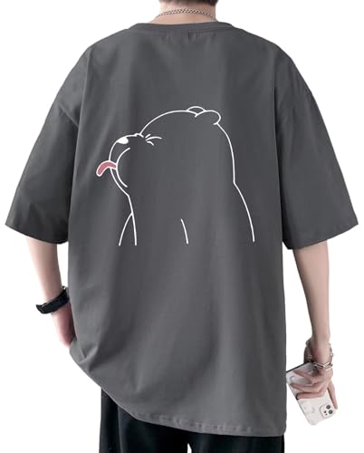 [Bligo] おおきいサイズ メンズ tシャツ 半袖 100%コットン ドロップショルダー 丸首 クマ 柄 プリント ファッション 速乾性 カジュアル ゆったり 快適 通気性 かっこいい 人気 トカットソー 秋
