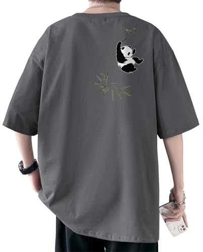[Bligo] tシャツ 五分袖 メンズ 夏服 丸首 パンダ柄 ゆったり 大きいサイズ 快適 ドロップショルダー 韓国風 人気 速乾性 通気性 かわいい 流行りの服 綿 トップス 男女兼用 通勤 通学 無地 接