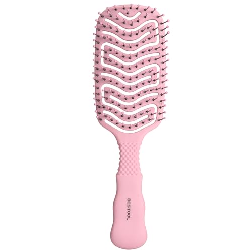 BESTOOL ヘアブラシ パドルブラシ くし メンズ レディース こども 櫛 ヘアケア コーム 頭皮マッサージ サラサラ 人気 絡まない (Pink)