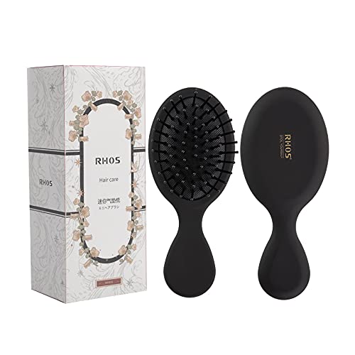 RHOS ミニ ヘアブラシ くし 携帯用 頭皮マッサージ ヘアケア 可愛い 乾湿両用 髪の毛 サラサラ 旅行用 メンズ 子供 レディース 人気 ギフト(黒)