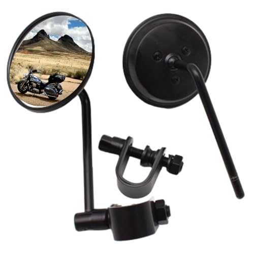 KeiSquare バイクミラー クランプ 汎用 ランドミラー スチール メッキ クローム 3インチ 左右セット 丸型 ミラー カスタム ドレスアップ SR400/500 TW200/225 DRAGSTAR250/400 ハーレー CB400 ゼファー 旧