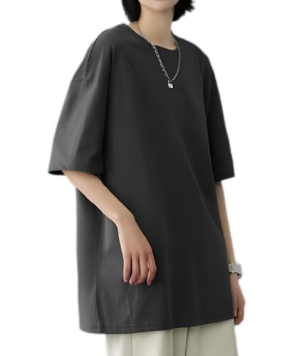 [Riaminy] [リアミニィ] レディース 半袖 tシャツ ゆったり 大きいサイズ 綿100% 無地 カットソー 丸首 トップス オーバーサイズ ビッグシルエット 体型カバー カジュアル 着回し (JP, アルファベ