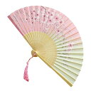 ZHIZHUO 扇子 夏 和風扇子 レディース 竹製工芸品扇子 猛暑対策 お祭り 人気 道具扇子 布 花火 和装 インテリア 着物 浴衣 花柄 小物 飾り (ピ...