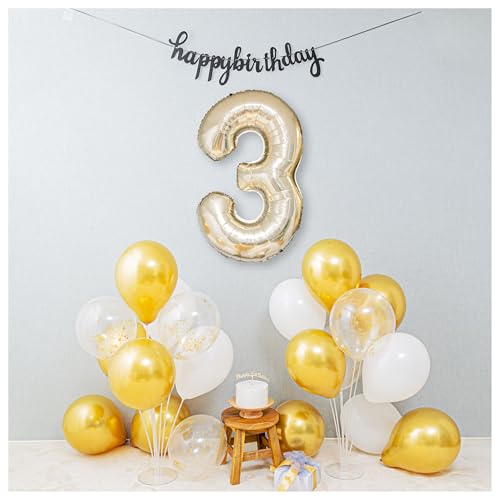【風船屋】選べる数字 3歳 誕生日 大きな 数字バルーン オシャレ バースデー 飾り付け セット 女の子 男の子 サプライズ プレゼント (3歳)
