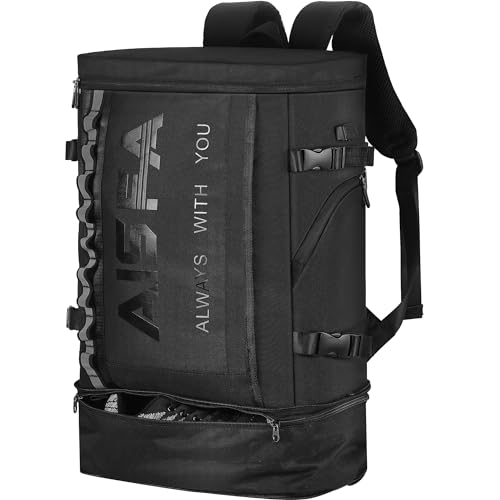 [AISFA] リュック メンズ 登山 リュックサック スクエア バックパック 大容量 防水 17インチ PC ビジネスリュック ラップトップバック USB充電ポート付き 30L アウトドア バッグ 旅行 通勤 靴/弁