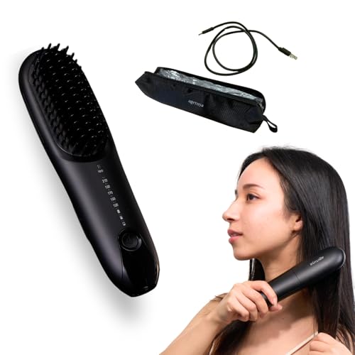 [2024年登場、QVC放送にて完売続出][延長保証3年][出先で使えるコードレスタイプ] AGETUYA コードレスミニブラシアイロンプラス ブラック [耐熱ポーチ付き] | アイロンブラシ ヒートブラシ