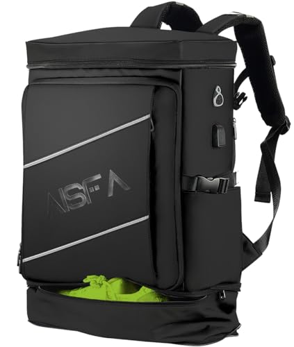[AISFA] リュック メンズ リュックサック ビジネスリュック スクエア バックパック 17インチ PC 拡張機能 30L 大容量 USB充電ポート付き 旅行 登山 通勤 通学 大学生 靴/弁当収納 (ブラック)