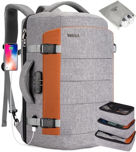 [Tzowla] 40L 旅行用ラップトップバックパック メンズ レディース 機内持ち込み可、大容量 防水 盗難防止 USBポート付き ビジネス カジュアル デイパック 旅行バッグ 17.3インチPC/ノート用 - グ