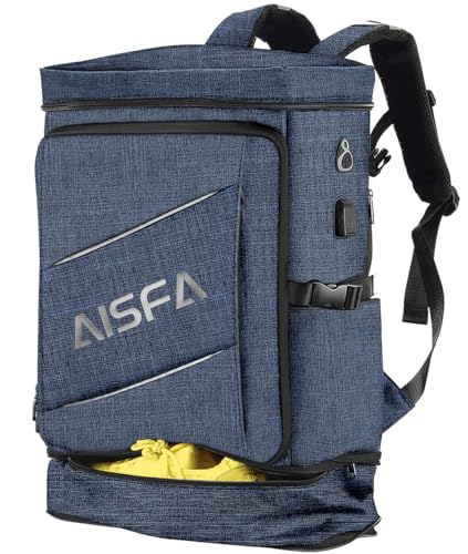 楽天nishiya studio[AISFA] リュック メンズ リュックサック ビジネスリュック スクエア バックパック 17インチ PC ビジネス 30L 大容量 USB充電ポート付き アウトドア 旅行 登山 通勤 通学 大学生 靴/弁当収納 （ブル