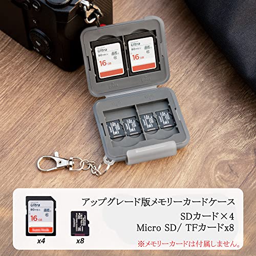 PROfezzion 4枚 SDカード ケース microsd ケース [ SDカード *4枚＋ マイクロsdカード *8枚] SDメモリー カードケース SDXCカード SDHCカード 保存 防水 防塵 クッション素材 耐衝撃 携帯便利 カラビナ 付