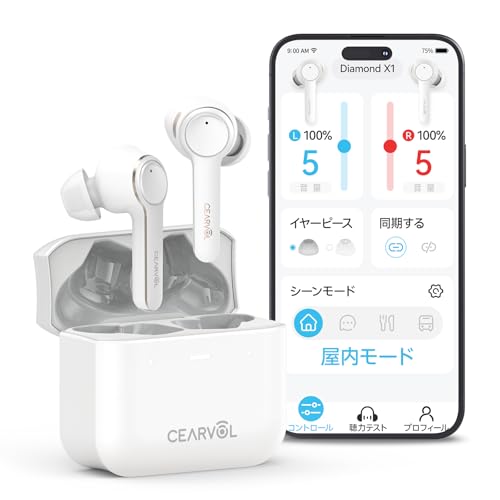 Cearvol 集音器 Bluetooth5.3 ワイヤレス イヤホン型 高齢者若者向け 長時間使用 高速充電式 アプリ イコライザー付き 動画通話音楽対応 ノイズキャンセル キーキー音 衝撃音対応 クリアな音質(2)