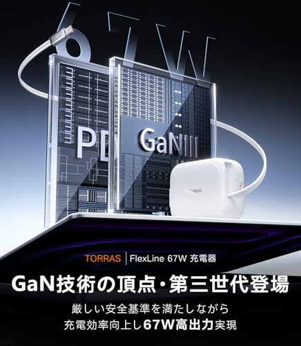 65W急速充電器折りたたみ式プラグusb-c充電器Type-Cコンセント[GaN採用/3ポート/USB-C*2とUSB-A*1]MacBookAir、iPadPro、iPhone15Pro/Plus/14/13/12、Galaxy