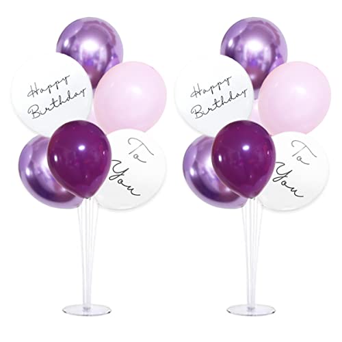La Kissa バルーンスタンド 風船セット バースデー 誕生日 飾り 床用 バルーン ホルダー 男の子 女の子 くすみ メタル MIX 2セット (2台＋風船（誕生日）, パープルMIX)