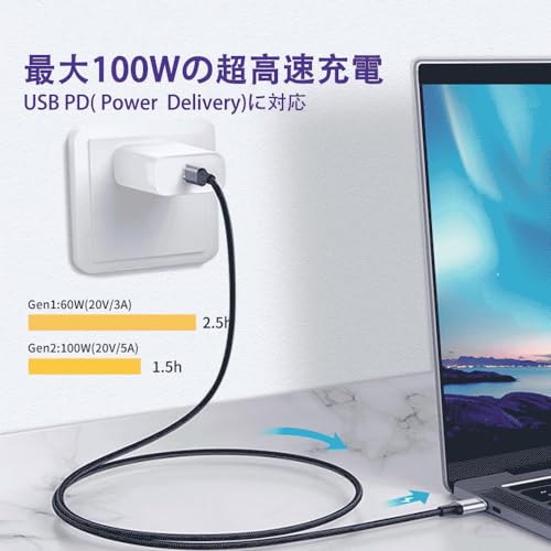 Type-cケーブル USB-C & USB-Cケーブル USB3.2 Gen2(20Gbps) PD対応 100W/5A急速充電 4K/60Hz映像出力 超高耐久ナイロン タイプc ケーブル Mac Book Pro/Air、iPad Pro/Air、iPad mini 6、Xperia、AQUOS、Galaxy、Pixel、Nintendo S