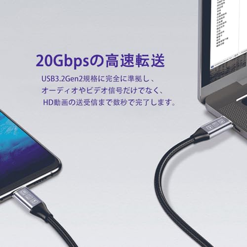 Type-cケーブル USB-C & USB-Cケーブル USB3.2 Gen2(20Gbps) PD対応 100W/5A急速充電 4K/60Hz映像出力 超高耐久ナイロン タイプc ケーブル Mac Book Pro/Air、iPad Pro/Air、iPad mini 6、Xperia、AQUOS、Galaxy、Pixel、Nintendo S