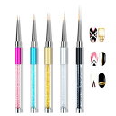 ネイルブラシ 極細 キャップ付き 5本セット ライナーブラシ ジェルブラシ ライナー 6mm 7mm 9mm 1cm 2.1cm ネイル筆 ラインストーン ネイルアートペン アート用ブラシ