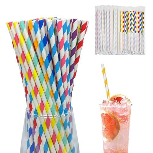 紙ストロー ストライプ 紙ストロー 使い捨て 可愛い カ 生分解性 ジュース カクテル スムージー 誕生日 クリスマス パーティーグッズ 家庭用 業務用（100個入り）