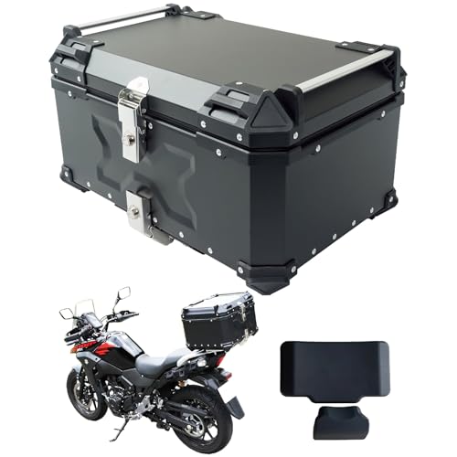 【日本企業】【 55L 】 ONE STEP リアボックス トップケース パニアケース 大容量 アルミ製 取付ベース付属 フルフェイス対応 バイクボックス (BLACK 55L)