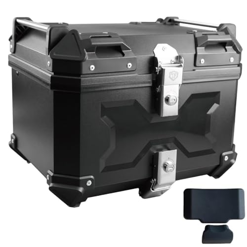 【日本企業】【 45L 】 ONE STEP リアボックス トップケース パニアケース 大容量 取付ベース付属 フルフェイス対応 バイクボックス (NATURAL BLACK, 45L)