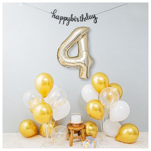 【風船屋】選べる数字 4歳 誕生日 数字バルーン オシャレ バースデー 飾り付け セット 女の子 男の子 サプライズ かわいい 豪華 記念 プレゼント (4歳)