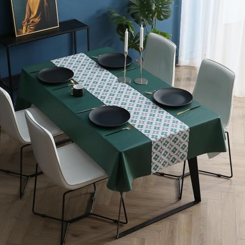 Neskatu テーブルクロス クリスマス グリーン クロステーブル ビニール おしゃれ 緑テーブルカバー 撥水 PVC 長方形 tablecloth 汚れ防止 防水 防油 テーブルマット 140×200CM ダークグリーン