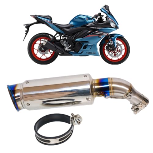 【MOTOR KANTO】スリップオンマフラー サイレンサー ヤマハ R25 R3 MT03 YZF-R25 MT-25 RG10J RG43J MT-25 RG43J 専用マフラー 50.8mm 汎用 チタンブルー焼き オートバイ 中間パイプ付属