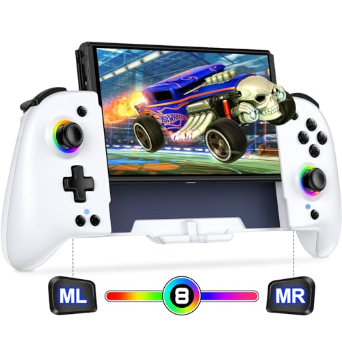 スイッチ コントローラー 8色RGBライト マクロ機能 携帯モード専用コントローラー Switch グリップ コントローラープログラム編集機能 ジャイロセンサー搭載 振動 連射機能 無線 1000mAh大容量