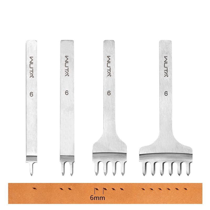 WUTA レザークラフト菱目打ち アップグレードレザークラフト工具 4本 鋼製穴あけツールセット 皮革工芸DIY用 手作道具（6mm 1+2+4+6）