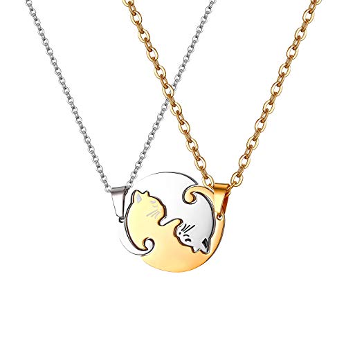[JEWELRYWE] ペア ネックレス カップル 人気 かわいい 猫ペンダント ステンレス チェーン ファッション ねこ アクセサリー バレンタインデー 記念日 クリスマス プレゼント (シル
