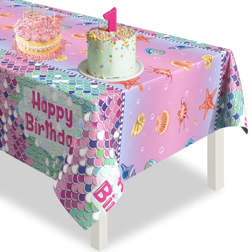 Paready 誕生日 テーブルクロス 使い捨て 飾り付け 1PCS テーブルカバー テーブル装飾 バースデー 飾り パーティーグッズ キッズパーティー お祝い 男の子 女の子 子供 人魚 貝殻