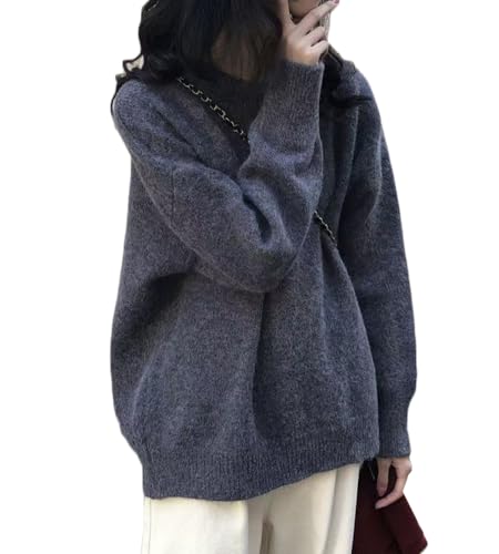 [JudyRose] ニット セーター レディース トップス 長袖 クルーネック ゆったり シンプル 柔らかい 暖かい (グレー)