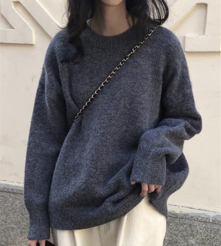 [JudyRose] ニット セーター レディース トップス 長袖 クルーネック ゆったり シンプル 柔らかい 暖かい (グレー)