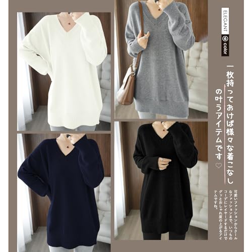 [TeMibery Lyric] セーター レディース ニット vネック 秋 冬 ニットセーター 長袖 ロングセーター 薄手 トップス ゆったり ロング 大きいサイズ チュニック キレイめ 秋冬 着痩せ おしゃれ オフ